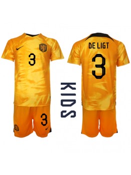 Billige Nederland Matthijs de Ligt #3 Hjemmedraktsett Barn VM 2022 Kortermet (+ Korte bukser)